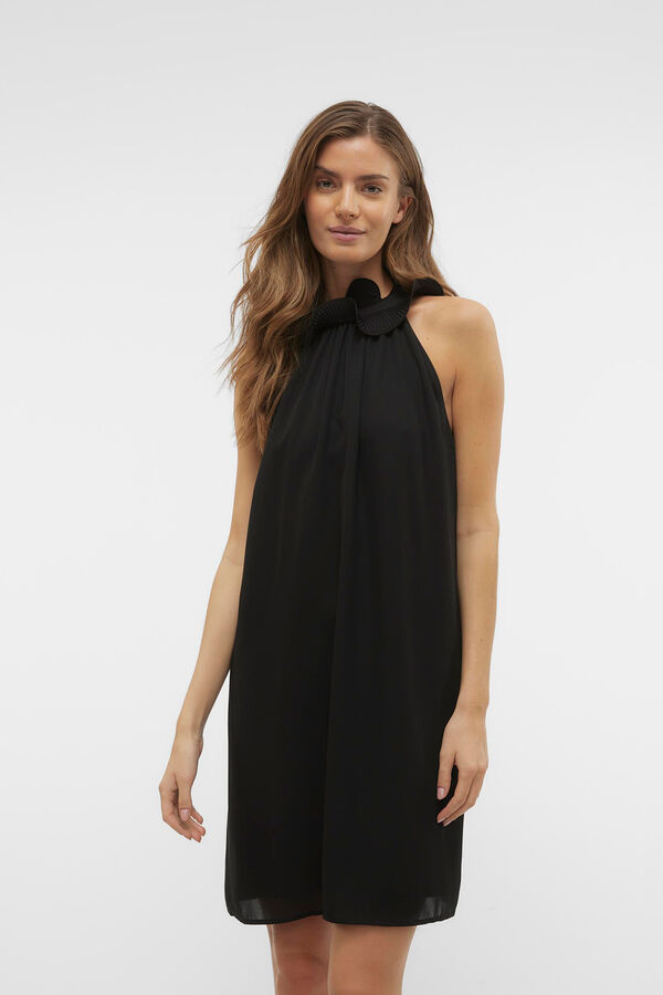 Vero Moda Vestido corto cuello halter detallo flor Negro