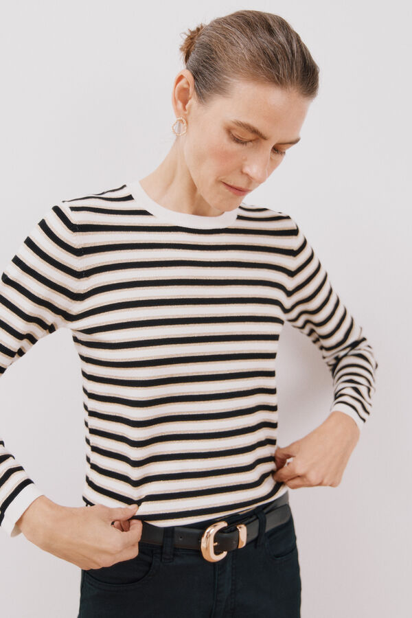 Cortefiel Camisola de malha riscas l&uacute;rex Preto