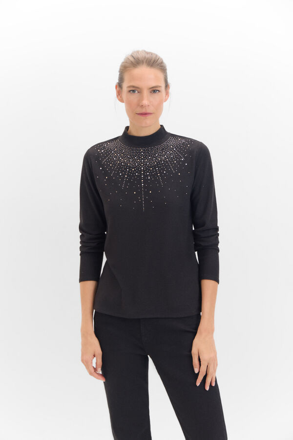 Cortefiel Camiseta tacto suave strass Negro