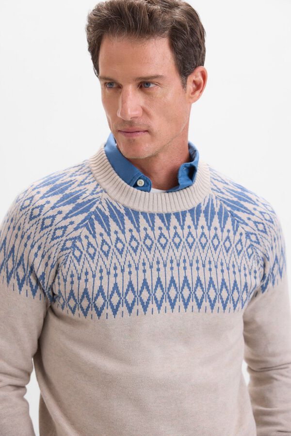 Cortefiel Su&eacute;ter fantasia de algod&atilde;o com gola redonda Ecru