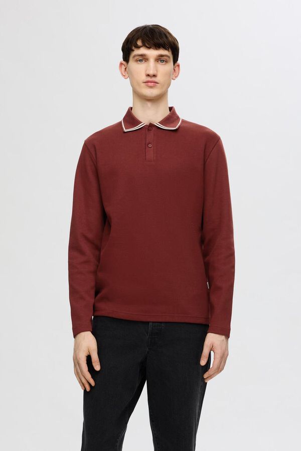 Selected Camisa p&oacute;lo de manga comprida confeccionada em 100% algod&atilde;o org&acirc;nico. Vermelho