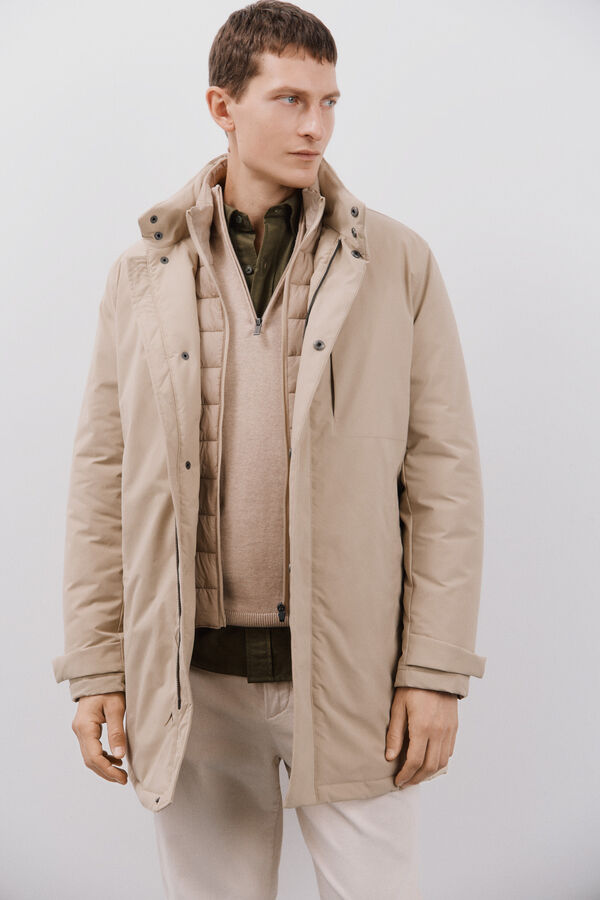 Cortefiel Impermeable con desmontable Beige