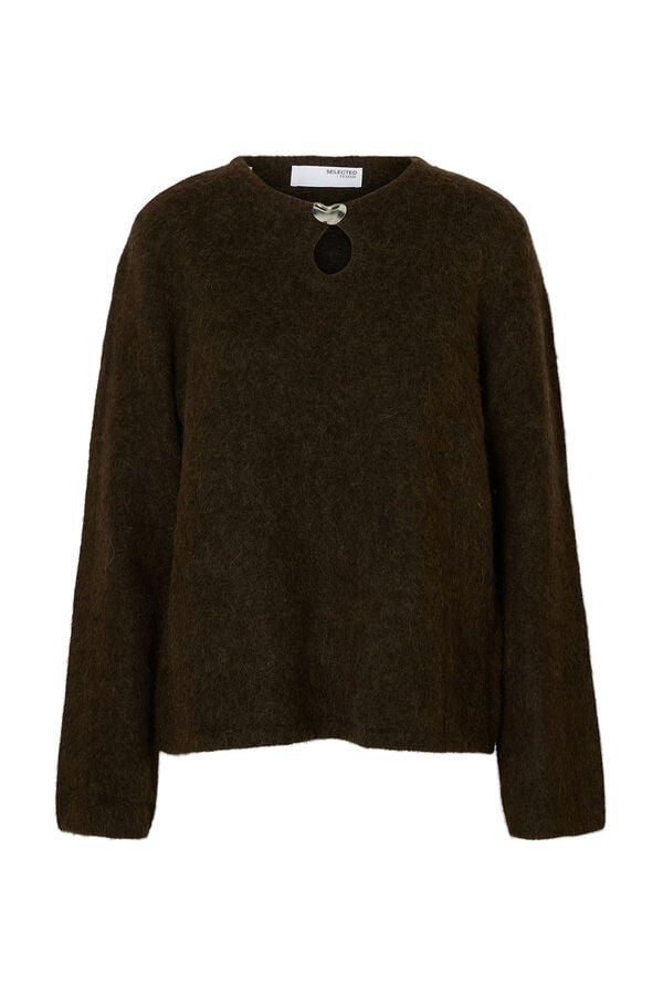 Selected Jersey detalle met&aacute;lico alpaca y lana Marr&oacute;n oscuro