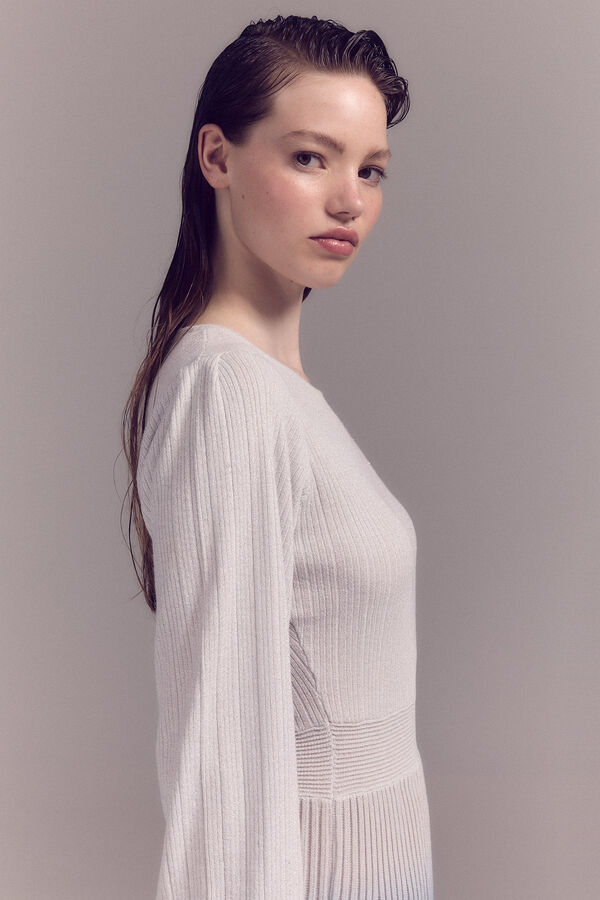 Slowlove Vestido lurex plisado Marfil