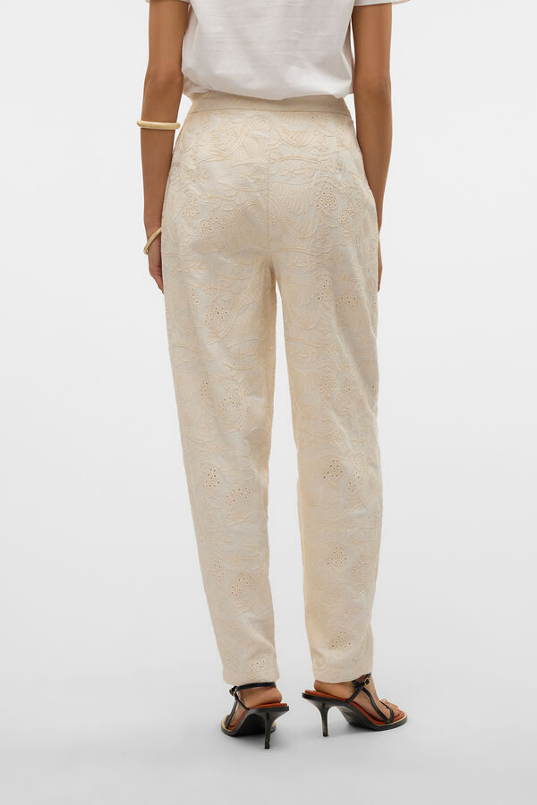 Vero Moda Pantal&oacute;n de tiro alto con bordados Blanco