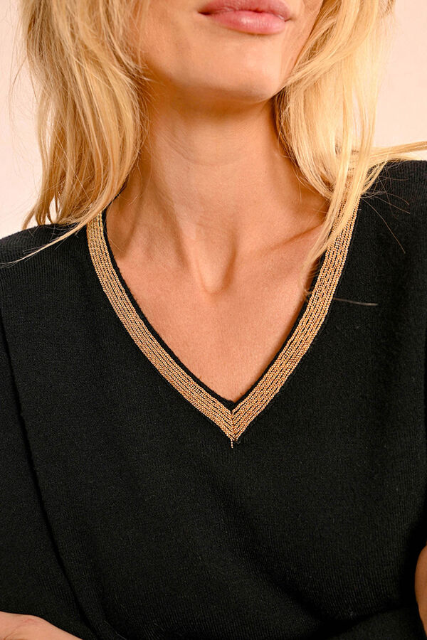 Molly Bracken Jersey de mujer de manga larga ribete dorado Negro