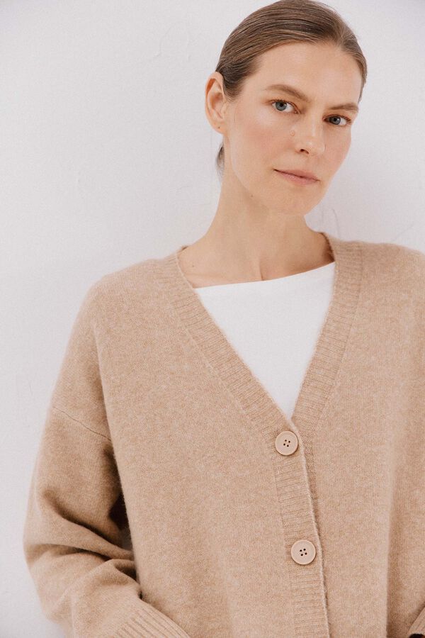 Cortefiel Cardigan longo com bolsos Tostado