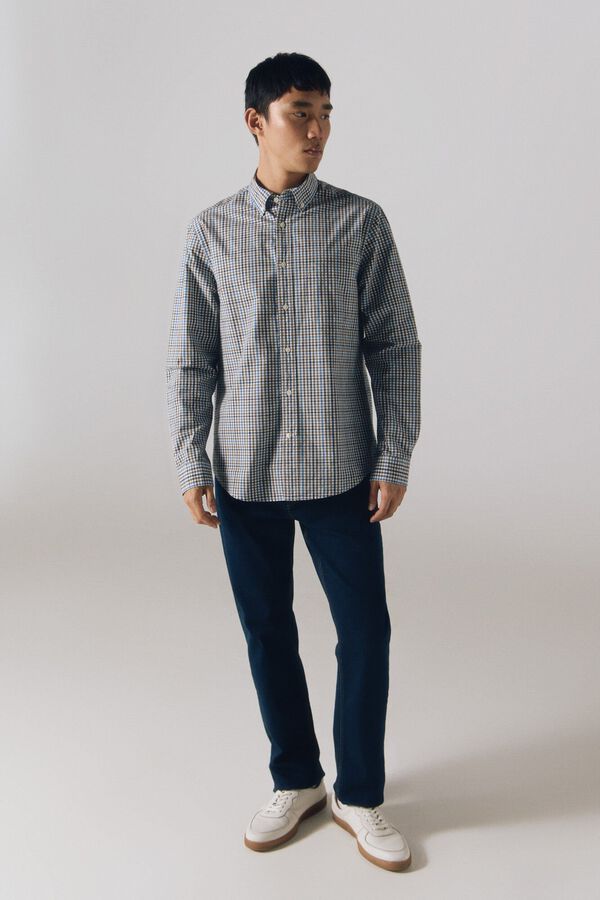 Cortefiel Camisa cuadros popelín Azul oscuro
