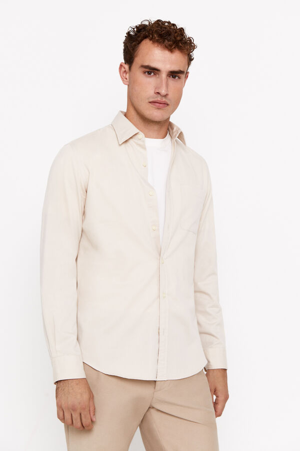 Cortefiel Camisa twill lisa Beige