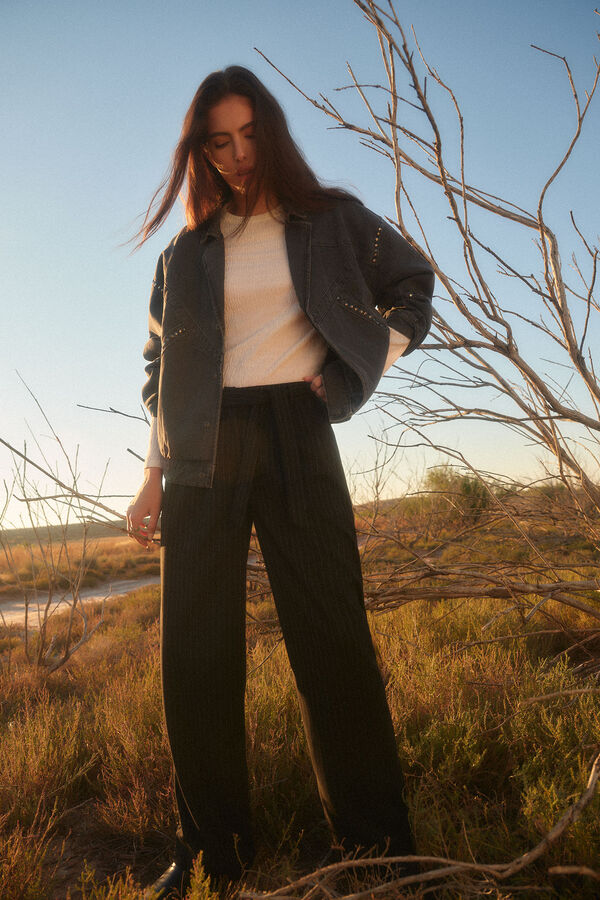 Slowlove Pantal&oacute;n sastre raya diplom&aacute;tica Estampado blanco