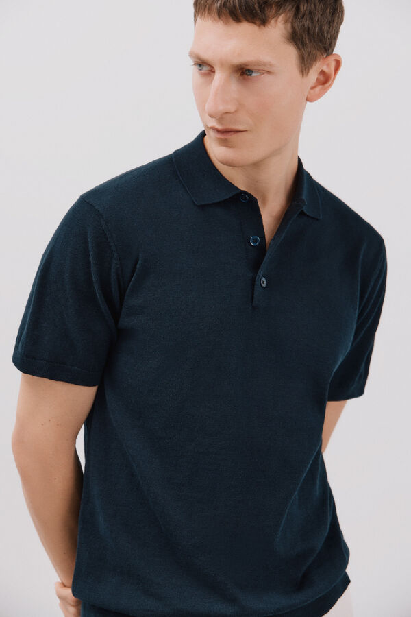 Cortefiel Su&eacute;ter polo de algod&atilde;o manga manga curta Azul