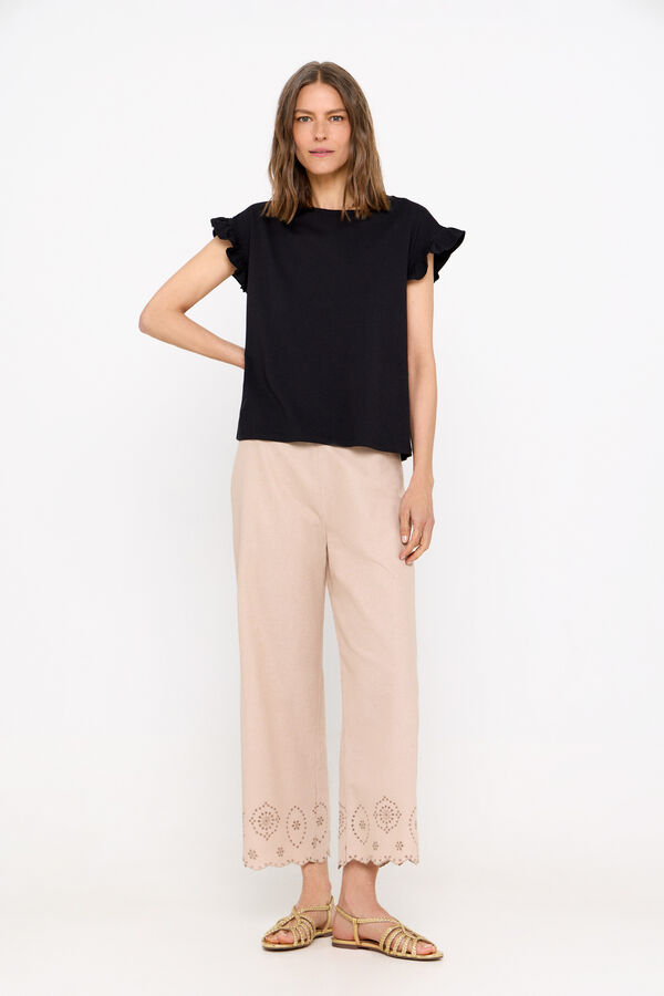 Cortefiel Camiseta b&aacute;sica volantes Negro