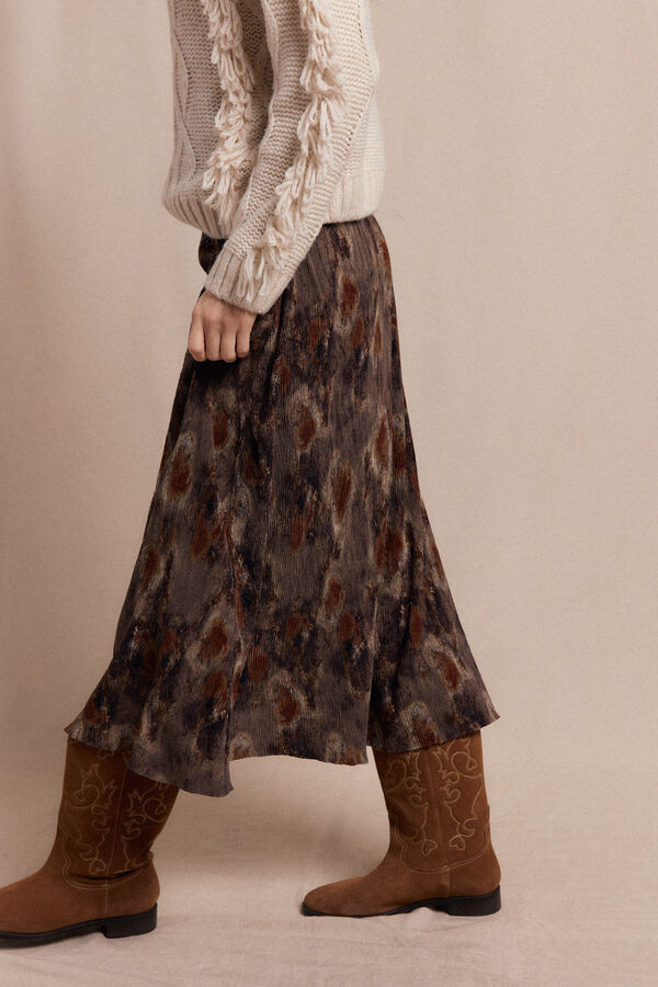 Slowlove Falda midi estampada Estampado marr&oacute;n