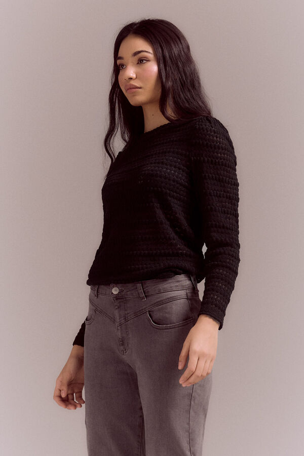 Slowlove Top de punto estructura con manga abullonada Negro