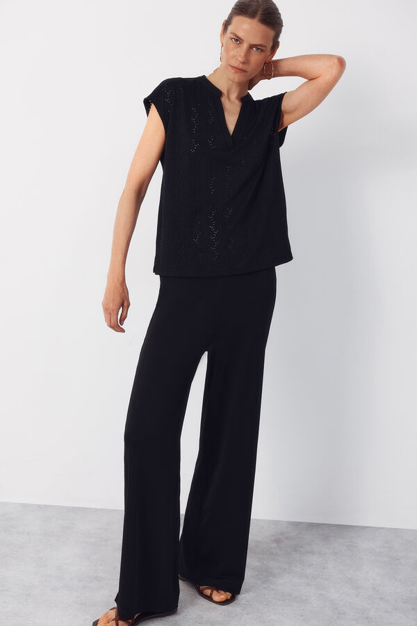 Cortefiel Camiseta de malha vazada Preto