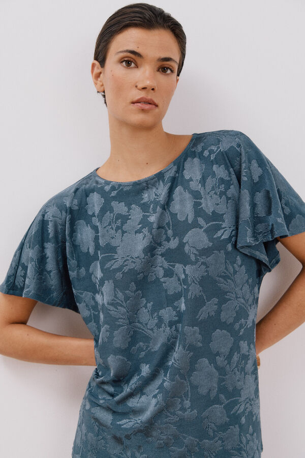 Cortefiel Top de malha jacquard floral Azul