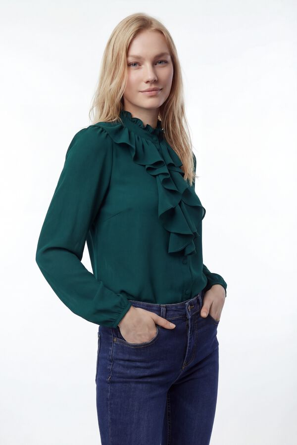 Vila Blusa de manga comprida com babados Azul