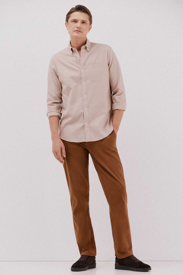 Cortefiel Camisa twill cuadros Camel
