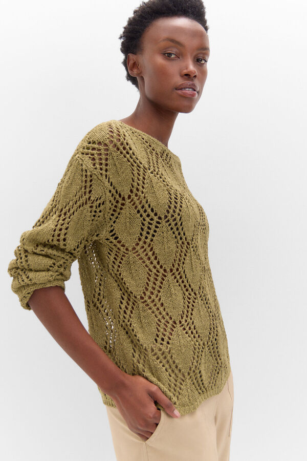 Cortefiel Jersey punto calado Kaki