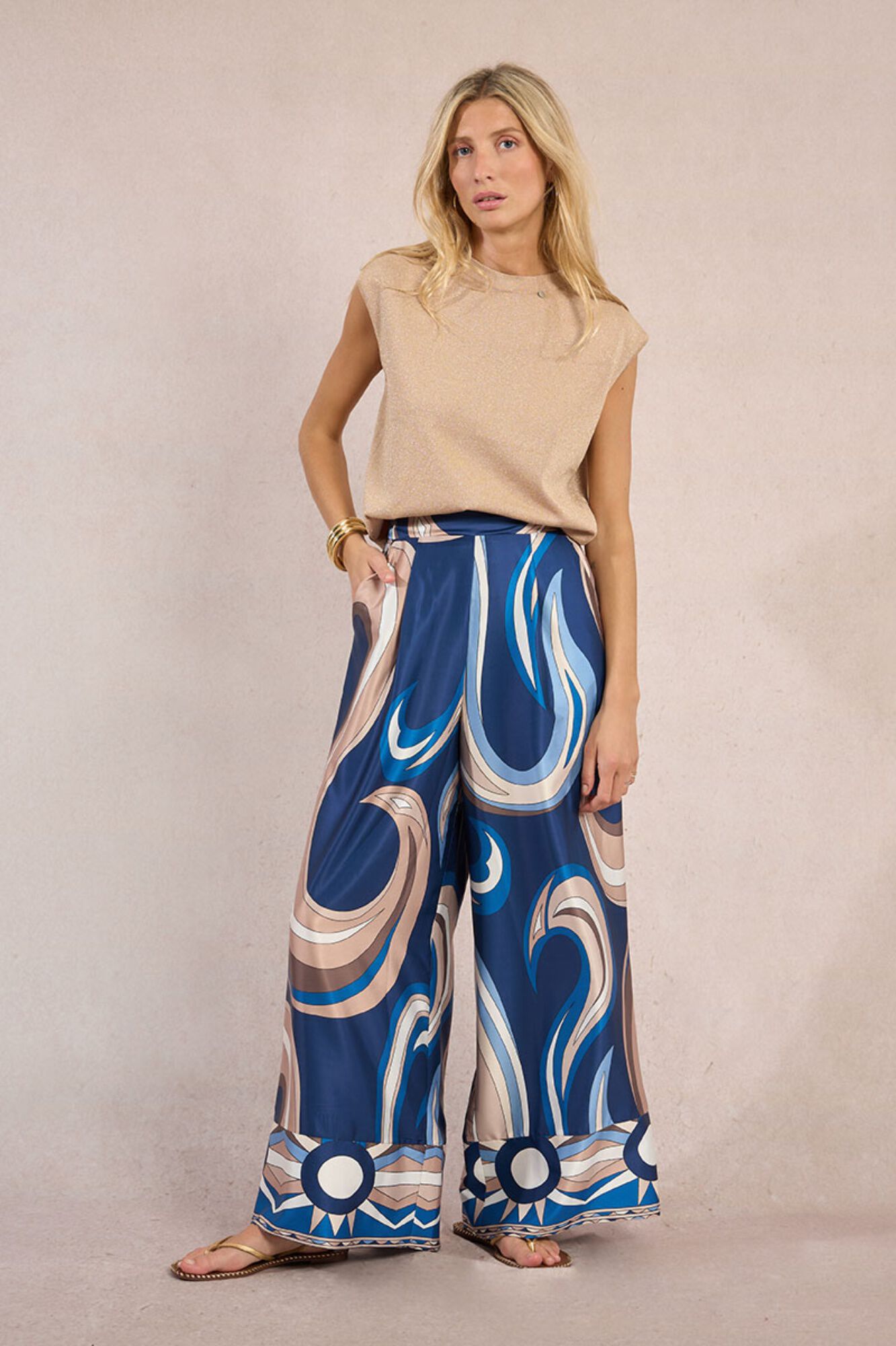 Molly Bracken Pantal&oacute;n de mujer largo ancho con estampado