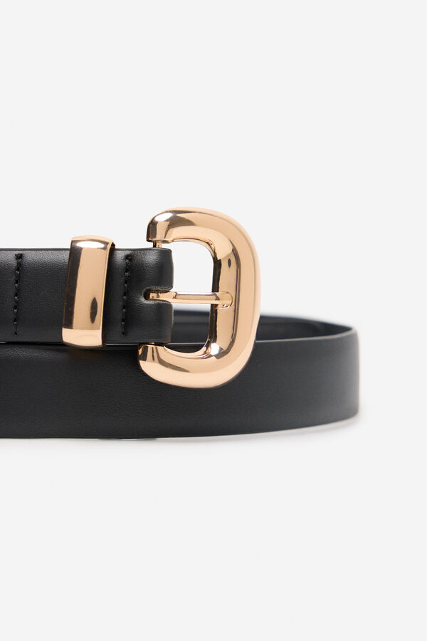 Cortefiel Cintur&oacute;n piel hebilla met&aacute;lica Negro