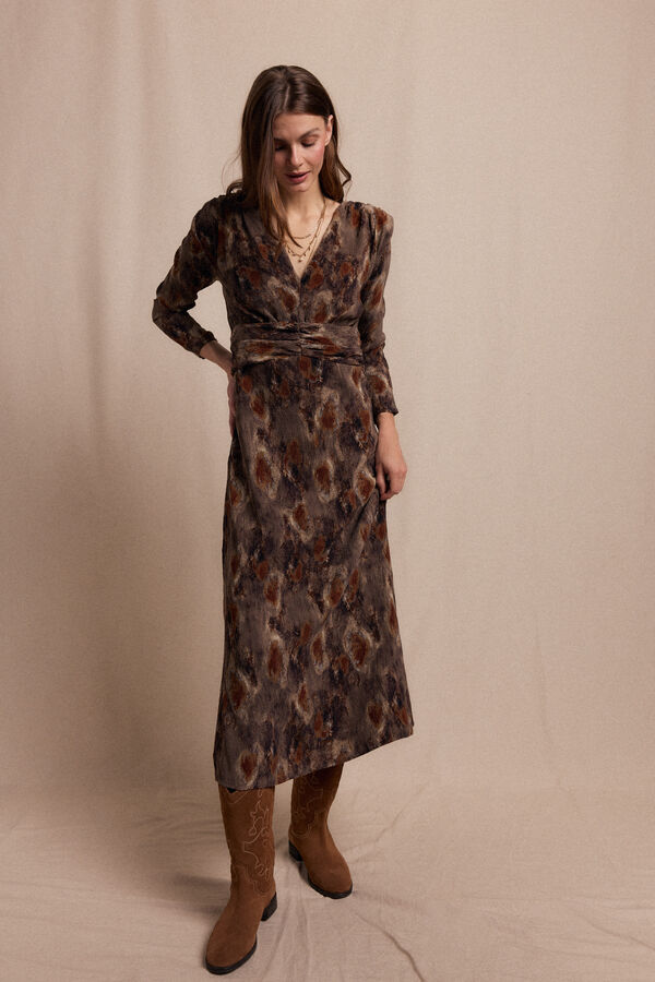 Slowlove Vestido textura elastico Estampado marr&oacute;n