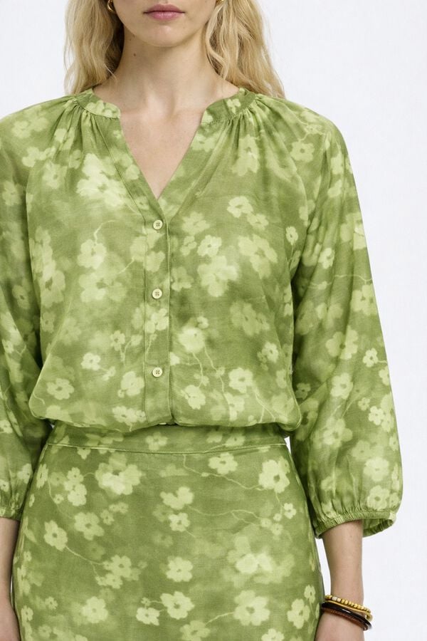 Selected Blusa manga 3/4 estampada Verde