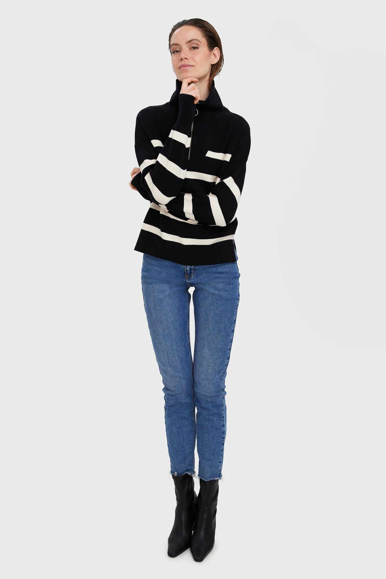 Vero Moda Camisola de mulher de manga comprida com fecho-&eacute;clair