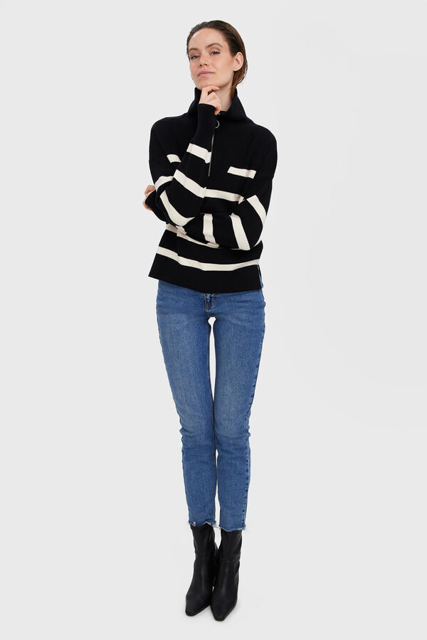 Vero Moda Camisola de mulher de manga comprida com fecho-&eacute;clair Preto