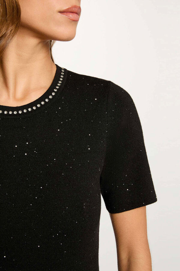 Morgan Vestido punto con strass Negro
