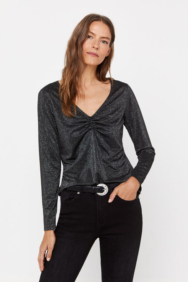 Cortefiel Camiseta lurex Negro