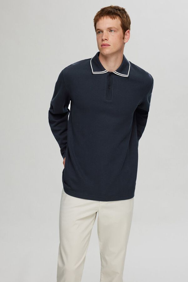 Selected Polo de manga larga confeccionado 100% con algodón orgánico. Azul marino