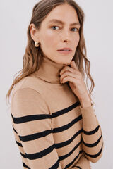 Cortefiel Jersey rayas cuello vuelto Beige