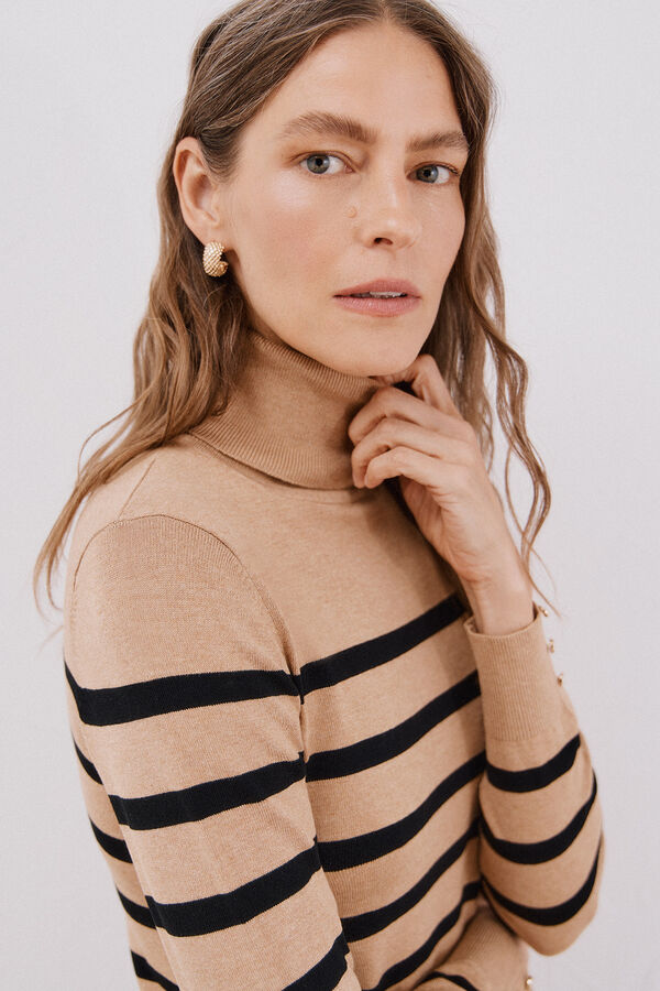 Cortefiel Jersey rayas cuello vuelto Beige