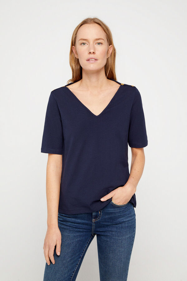 Cortefiel Camiseta básica escote pico algodón orgánico Azul marino