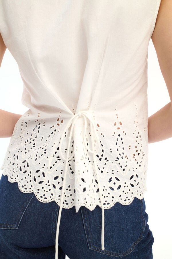 Vila Blusa de algod&oacute;n con calados Blanco