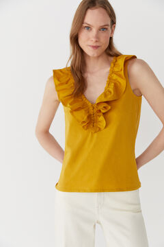 Cortefiel T-shirt folho popelina Amarelo