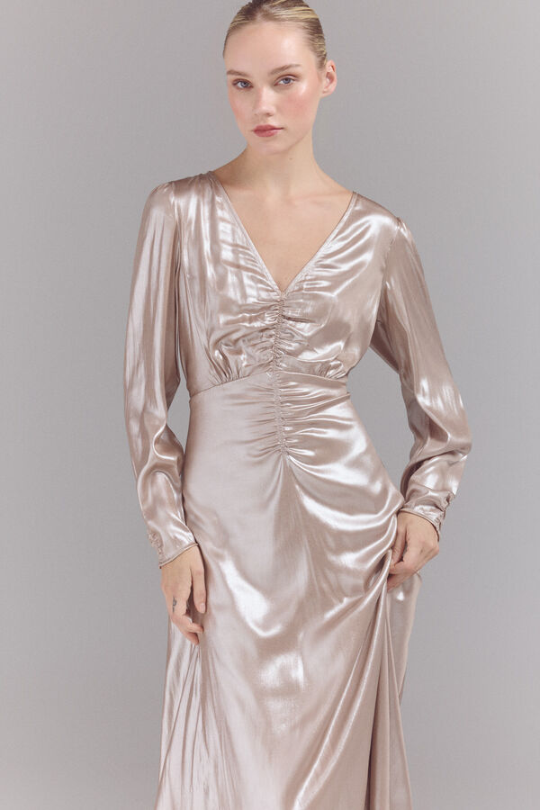 Slowlove Vestido em tecido laminado prateado Dourado