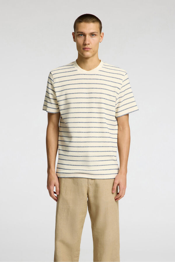 Selected Camiseta estilo camisola riscas de manga curta Azul