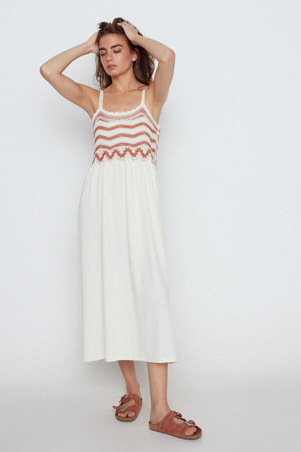 Slowlove Vestido largo bordado frontal Marfil