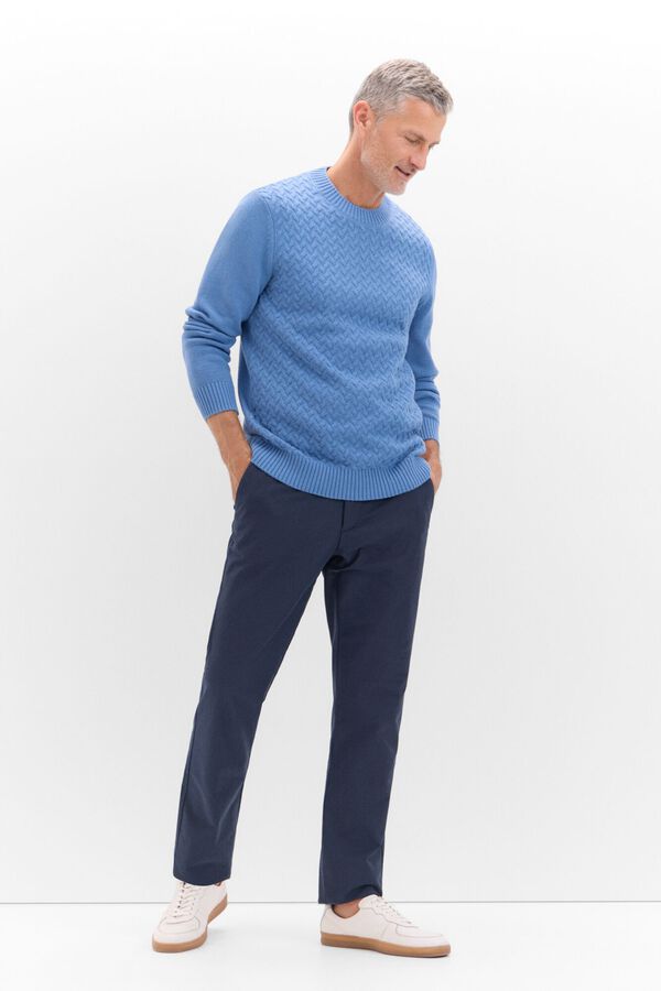 Cortefiel Jersey algod&oacute;n cables cuello redondo Azul