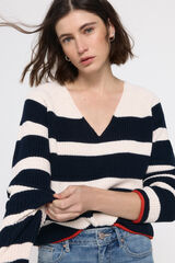 Vero Moda Jersey de rayas cuello pico Azul marino