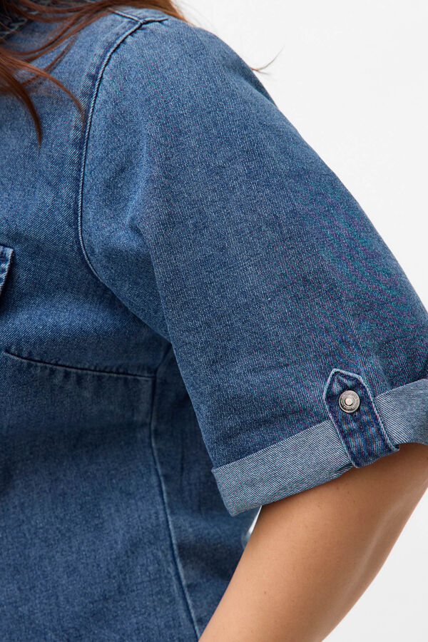 Vero Moda Curve Vestido midi de manga corta denim talla grande Azul