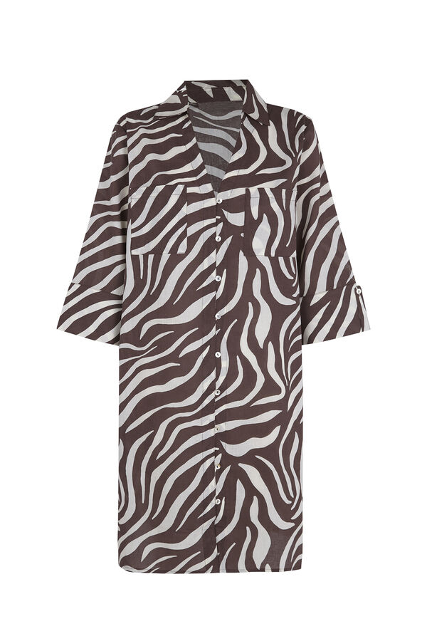 Cortefiel Caft&aacute;n camisero algod&oacute;n estampado Estampado marr&oacute;n