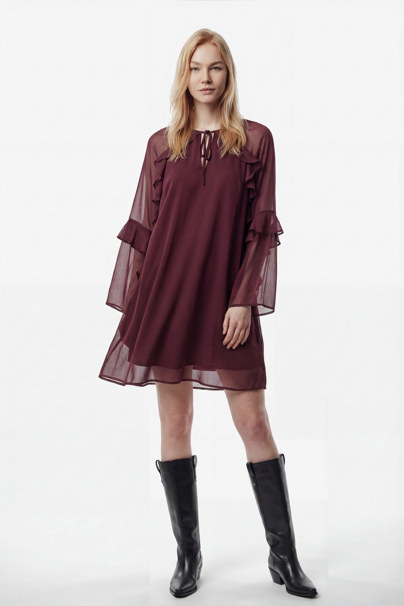 Vila Vestido curto de chiffon com babados
