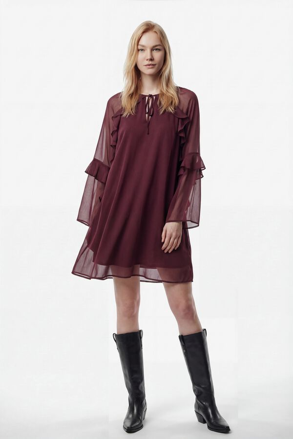 Vila Vestido curto de chiffon com babados Roxo