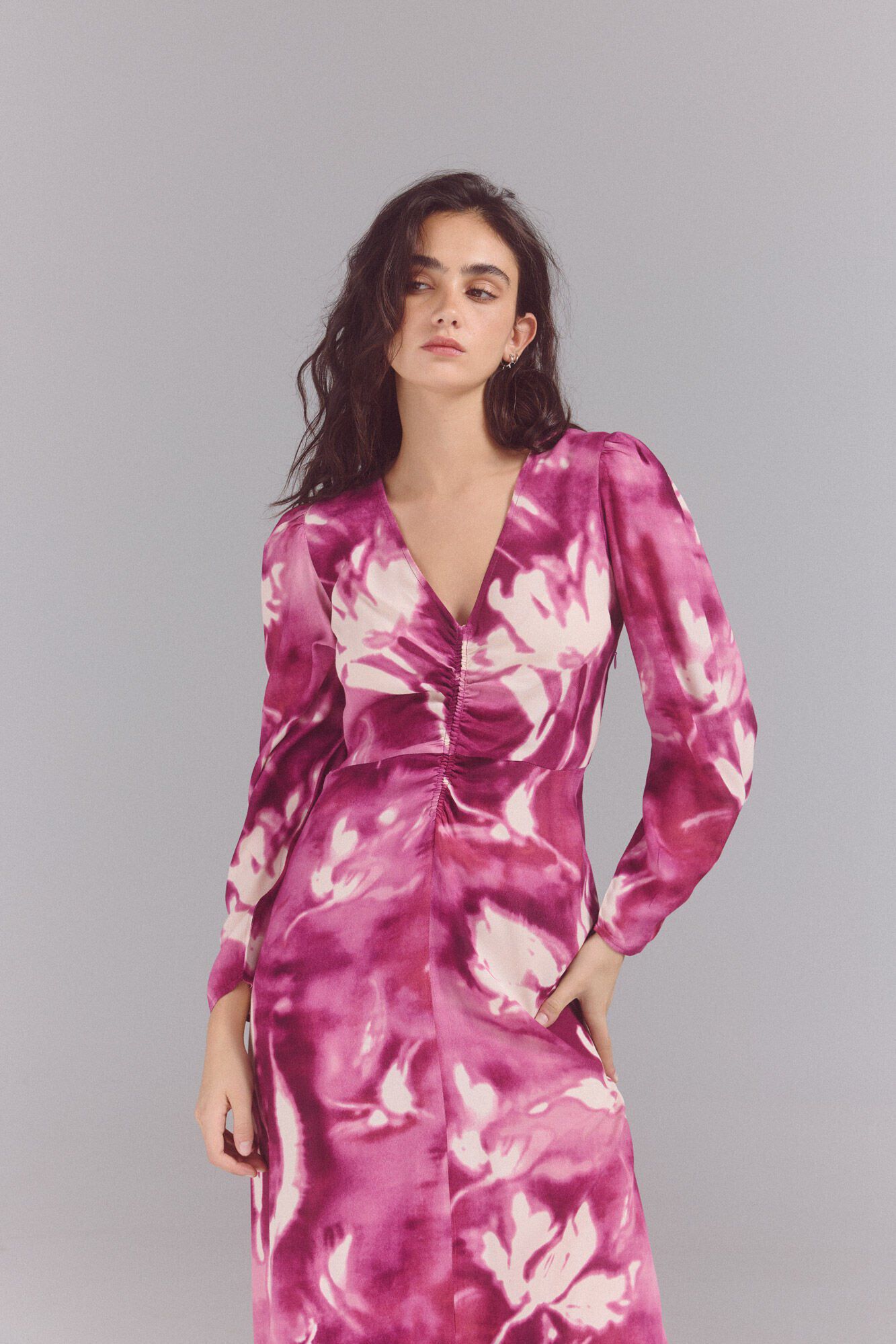 Slowlove Vestido estampado com detalhe franzido