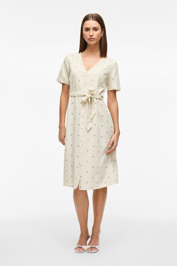 Vila Vestido midi estampado &eacute;tnico Marr&oacute;n