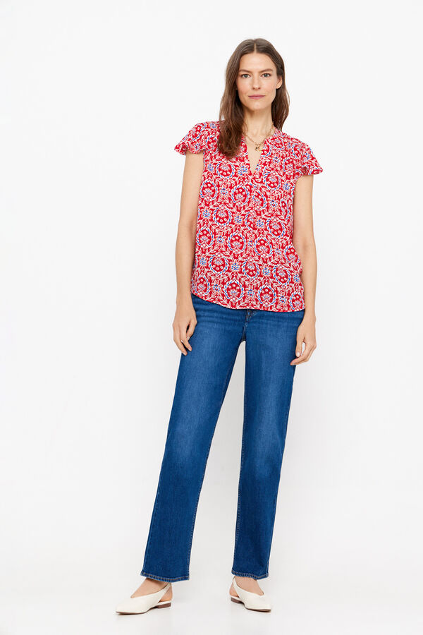 Cortefiel Blusa manga volante Estampado rojo