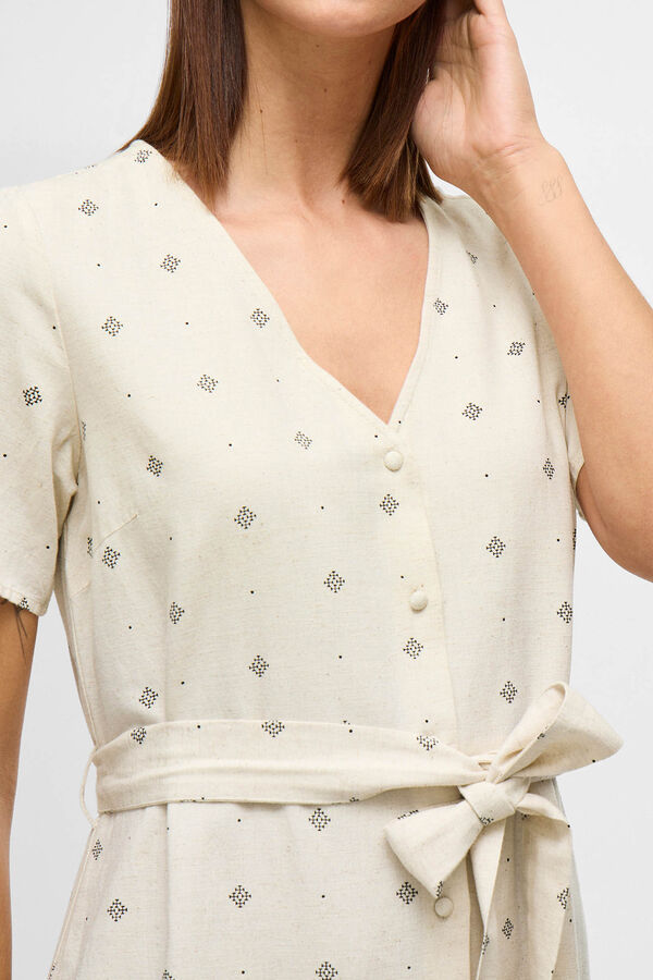 Vila Vestido midi estampado &eacute;tnico Marr&oacute;n